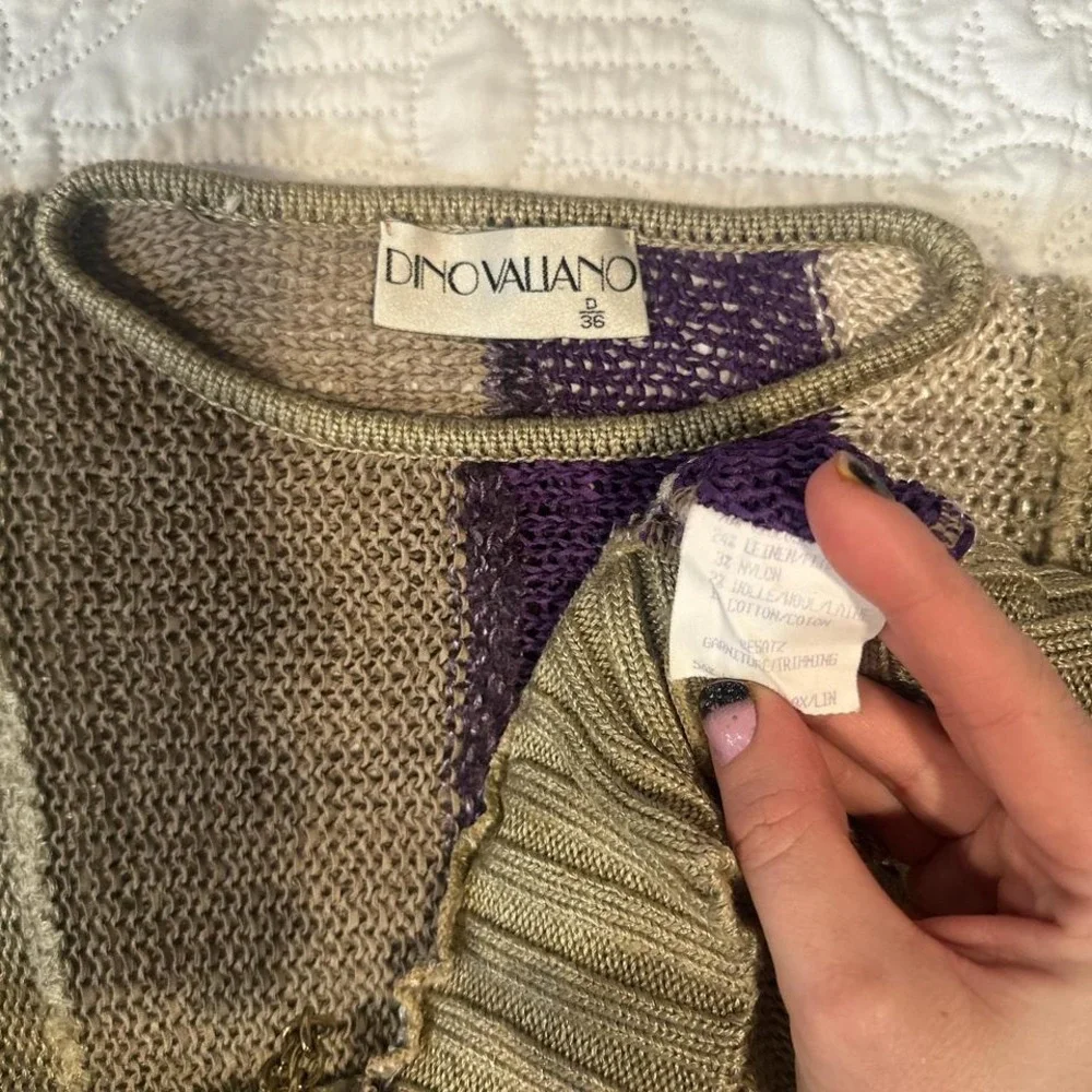 80s‎ Vintage Dino Valiano Linen Sweater Purple Green boho vibe 6 small/medium